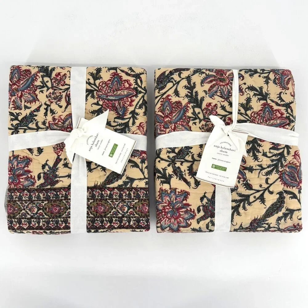 Set of 2 Pottery Barn Pillow Shams0 Anja Kalamkari Quilted EURO 26